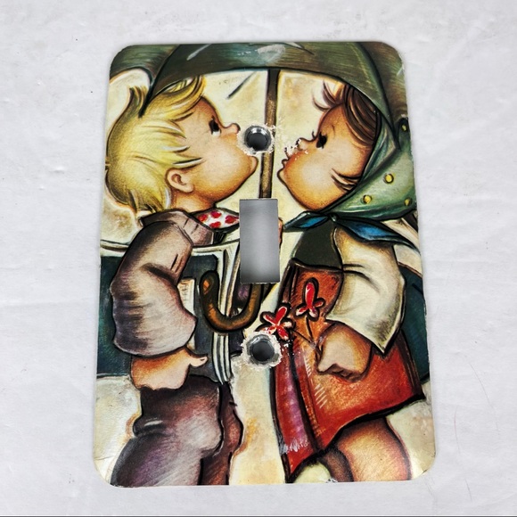 Hummel boy & girl under umbrella-single light switch cover.